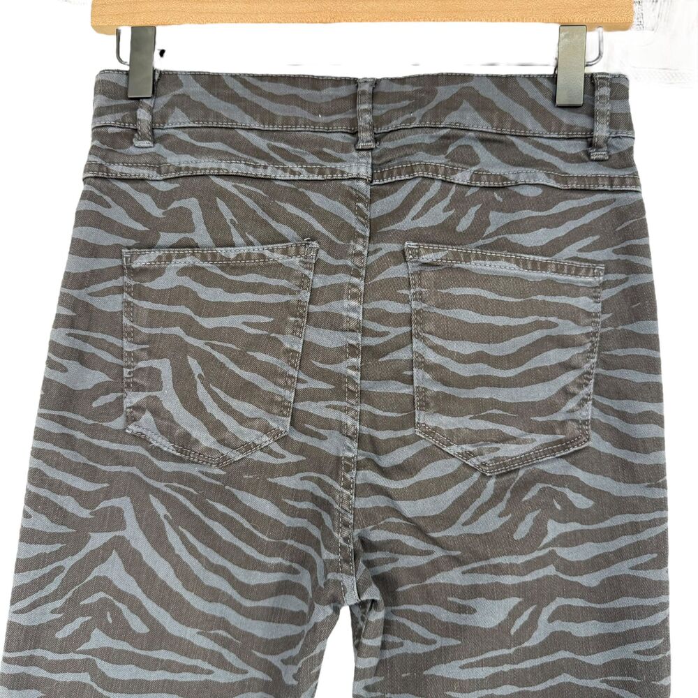 Zara Zebra Print Skinny Jeans 6 High Rise Raw Hem Blue Black Stretch Dark Wash - Picture 8 of 11